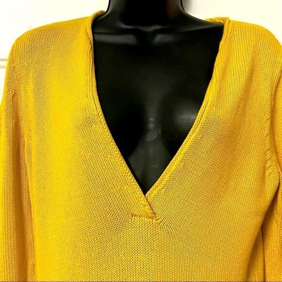90s Y2K J Crew Sweater V Neck Canary Yellow Cotton Pullover Pockets Relaxed S - Picture 2 of 8
